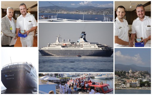 Sanremo: per la prima volta arriva la nave da crociera Saga Pearl II, l'Amministrazione Comunale a bordo per salutare il capitano