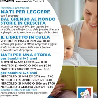 Sanremo, “Nati per Leggere”: primo incontro dedicato alle famiglie con bambini da 0 a 3 anni Sanremo, “Nati per Leggere”: primo incontro dedicato alle famiglie con bambini da 0 a 3 anni