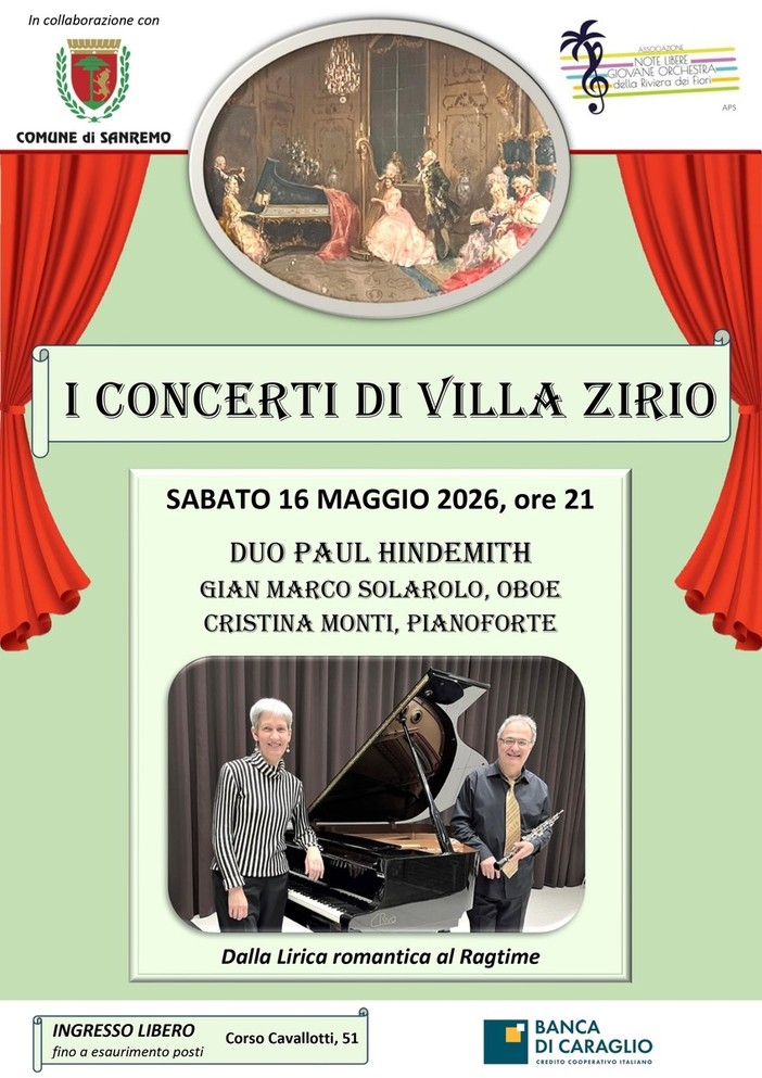 Sanremo, Villa Zirio ospita il Duo Paul Hindemith in concerto sabato 16 maggio Sanremo, Villa Zirio ospita il Duo Paul Hindemith in concerto sabato 16 maggio