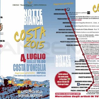 Costa d'Oneglia: sabato 4 luglio la Notte Biance e la Festa della Bandiera Argentina nel suggestivo borgo medievale