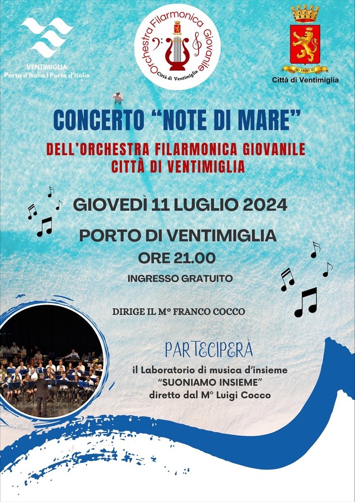 Ventimiglia, stasera al Porto concerto 'Note di Mare' dell'orchestra filarmonica giovanile Ventimiglia, stasera al Porto concerto 'Note di Mare' dell'orchestra filarmonica giovanile