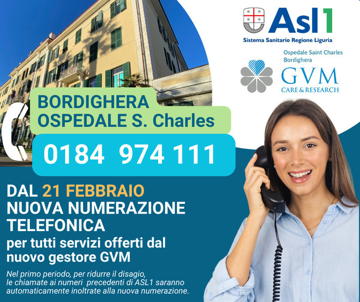Ospedale Saint Charles di Bordighera, al via la nuova numerazione telefonica
