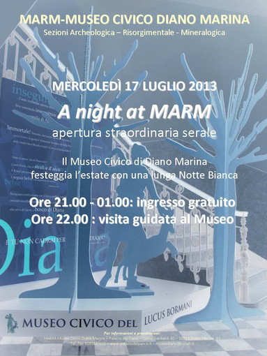 Diano Marina: mercoledì 17 luglio 'Notte Bianca' al Museo Civico Diano Marina: mercoledì 17 luglio 'Notte Bianca' al Museo Civico