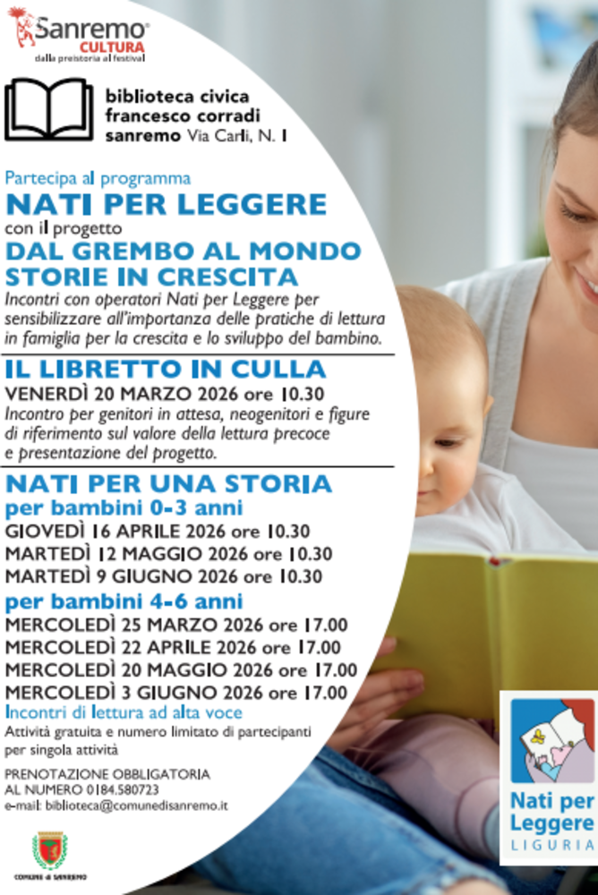 Sanremo, al via il programma ‘Nati per Leggere’ con i primi incontri dedicati alla promozione della lettura in famiglia
