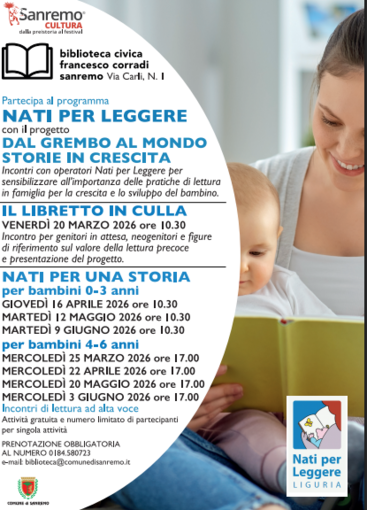 Sanremo, “Nati per Leggere”: primo incontro dedicato alle famiglie con bambini da 0 a 3 anni