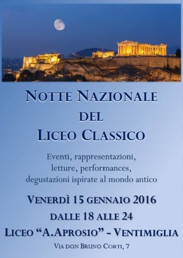 Ventimiglia: Notte del Liceo Classico venerdì prossimo all’Aprosio tra spettacoli e degustazioni