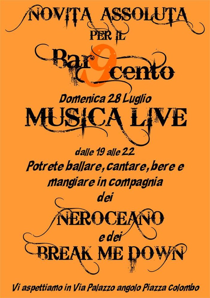 Sanremo: domenica sera rock in via Palazzo, musica live con i Neroceano al bar 900 Sanremo: domenica sera rock in via Palazzo, musica live con i Neroceano al bar 900