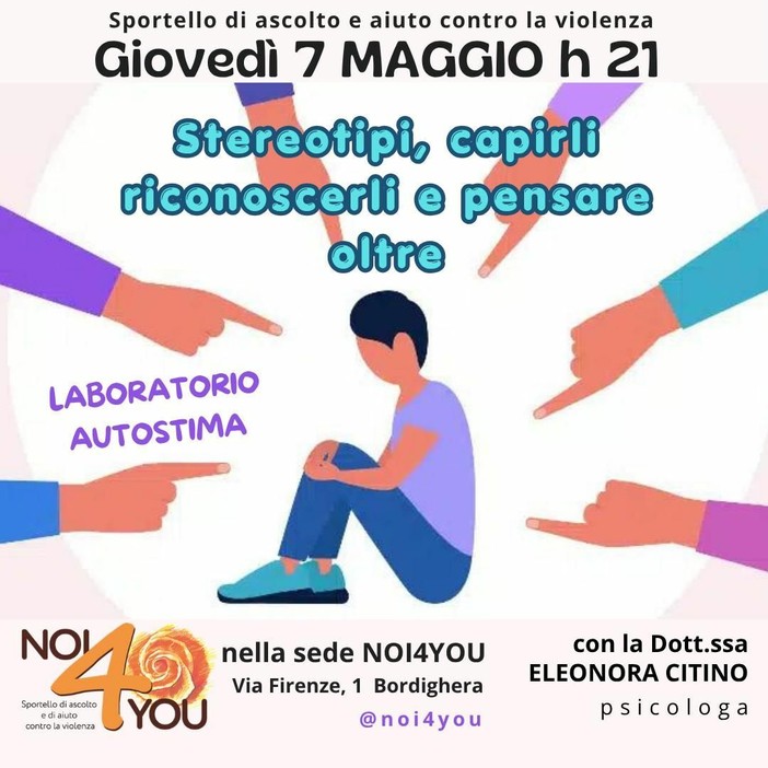 Bordighera, nuovo laboratorio dell'Autostima NOI4YOU sugli stereotipi