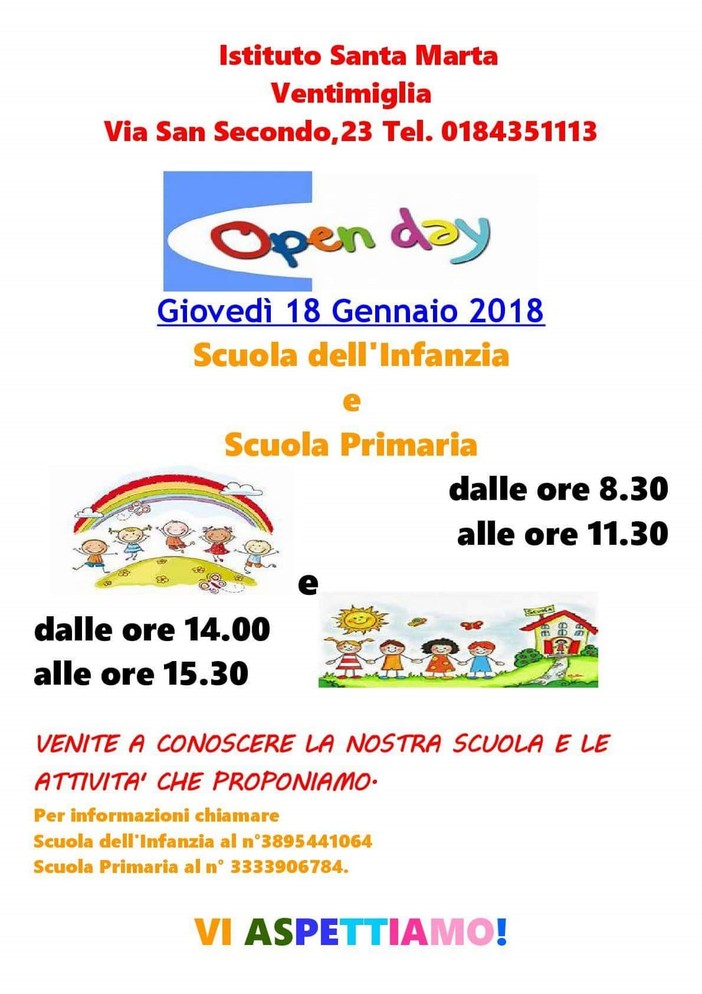 Ventimiglia: giovedì 18 gennaio l'open day all'Istituto Santa Marta