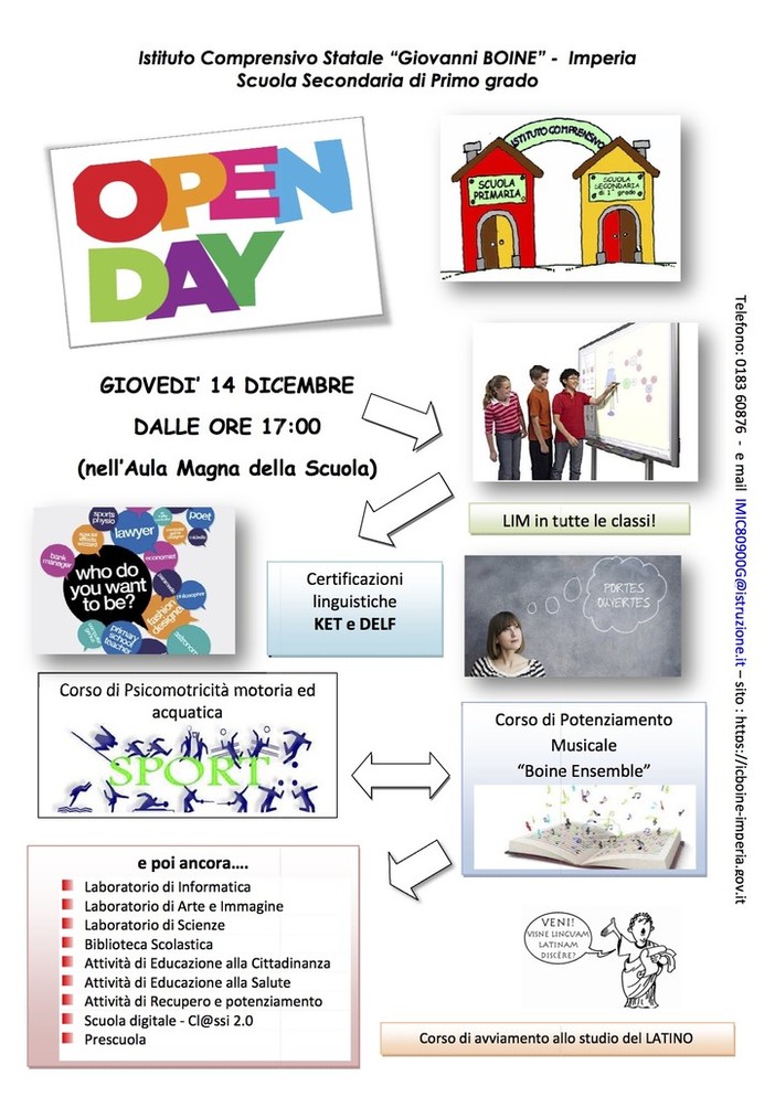 Imperia: il 14 dicembre Open Day all'Istituto Comprensivo “G. Boine' Imperia: il 14 dicembre Open Day all'Istituto Comprensivo “G. Boine'