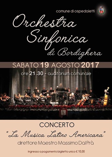 Ospedaletti: sabato sera all’Auditorium Comunale il concerto dell’Orchestra Sinfonica di Bordighera