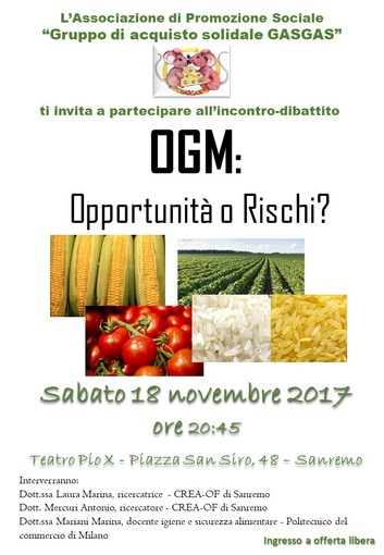 Sanremo: sabato sera un incontro per parlare di OGM con alcuni esperti