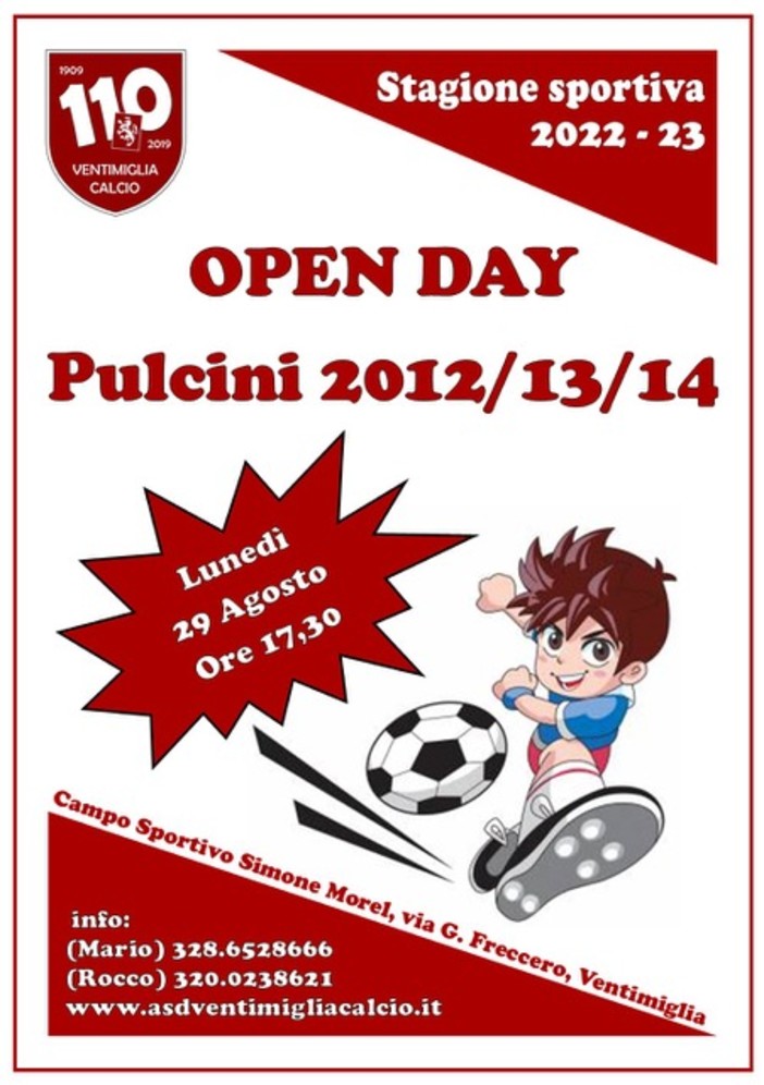 Lunedì prossimo, 'open day' al Ventimiglia Calcio riservato ai pulcini classi 2012-13 e 14