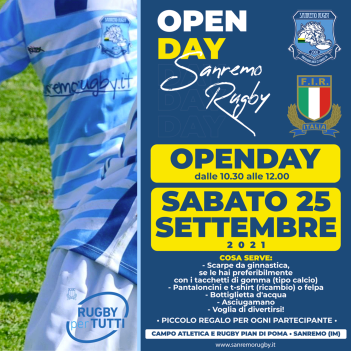 Il Sanremo Rugby aderisce all’open day nazionale: appuntamento sabato dalle 10:30 alle 12