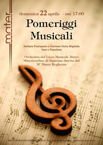 Sanremo: domenica 22 aprile secondo appuntamento con 'I Pomeriggi Musicali della Mater'