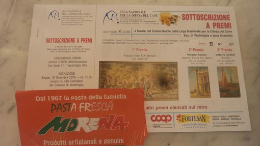 Ventimiglia: Pasta Fresca Morena uno dei punti vendita dei biglietti della lotteria della Lega Nazionale per la Difesa del Cane Ventimiglia: Pasta Fresca Morena uno dei punti vendita dei biglietti della lotteria della Lega Nazionale per la Difesa del Cane