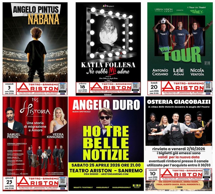 Teatro Ariston di Sanremo, il programma per il mese di aprile. Teatro Ariston di Sanremo, il programma per il mese di aprile.