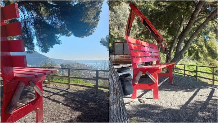 Ventimiglia contro il degrado, nuova location per la panchina rossa. Di Muro: "Riposizionata in luogo più consono" (Foto) Ventimiglia contro il degrado, nuova location per la panchina rossa. Di Muro: "Riposizionata in luogo più consono" (Foto)