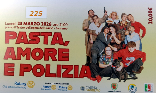 Sanremo, Teatro del Casinò gremito per “Pane Amore e Polizia”: il Rotary Club Hanbury sostiene il Giardino Terapeutico Alzheimer