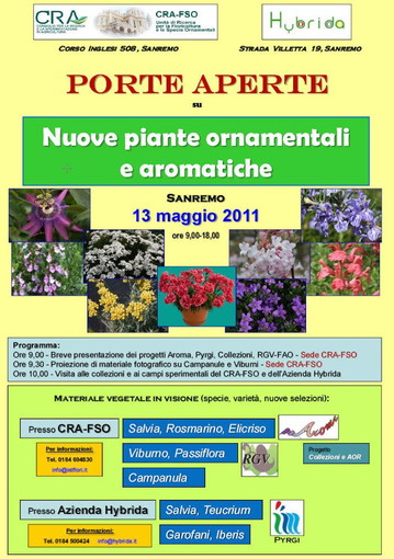 Sanremo: 'Porte Aperte', venerdì una giornata divulgativa al CRA-FSO e all'IRF