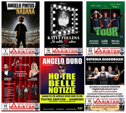 Teatro Ariston di Sanremo, il programma per il mese di aprile. Teatro Ariston di Sanremo, il programma per il mese di aprile.