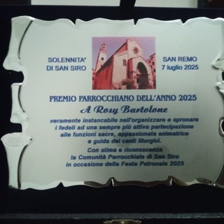Sanremo, Rosy Bartolone premiata come “Parrocchiana dell’anno” durante la Solennità di San Siro