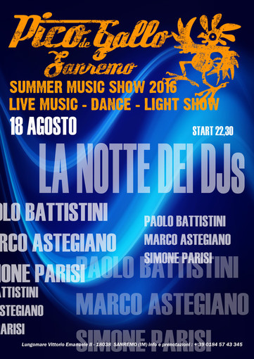 Sanremo: gli eventi estivi al Pico del Gallo con due serate speciali tra musica e gastronomia