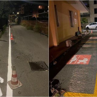 Ventimiglia, sicurezza e accessibilità: spuntano posteggi riservati e passaggi pedonali in vico Arene (Foto)