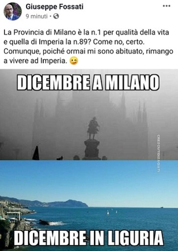 Classifica sulla qualità della vita, l'ironia del vice sindaco Fossati: "Milano al primo posto? Resterò a Imperia, ormai sono abituato"