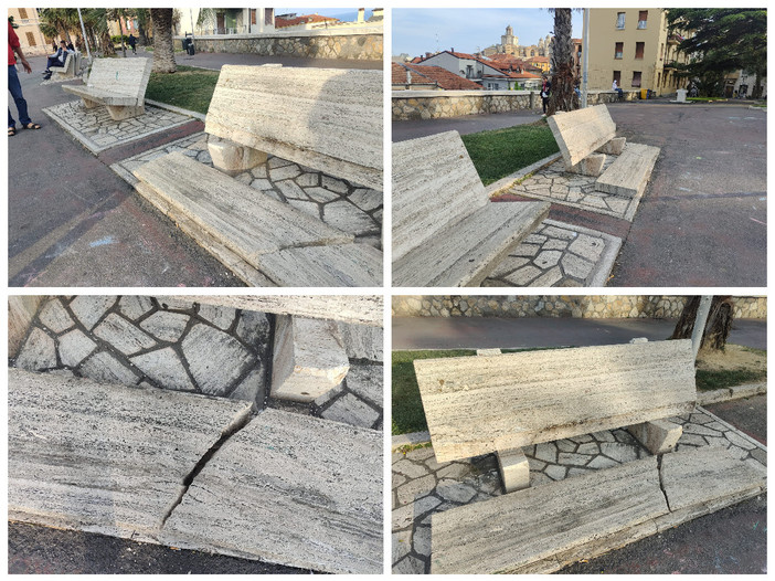 Imperia, panchina di marmo distrutta dai vandali ai giardini di piazza Roma a Porto Maurizio (foto) Imperia, panchina di marmo distrutta dai vandali ai giardini di piazza Roma a Porto Maurizio (foto)