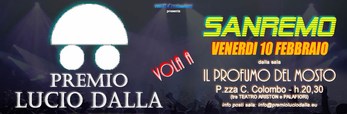 Sanremo: il "Premio Lucio Dalla" in città con il suo team al completo il prossimo 10 febbraio. Ecco i dettagli
