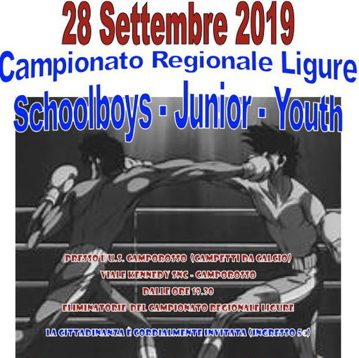 Camporosso: il 28 settembre, Campionato Regionale Ligure Schoolboys – Junior – Youth di Pugilato