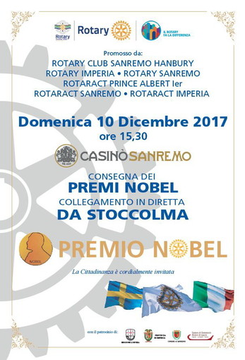 Sanremo: il 10 dicembre al Casinò, cerimonia di consegna dei Premi Nobel in diretta Streaming da Stoccolma