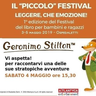Ospedaletti: festival del libro per ragazzi, oggi arriverà l'ospite d'onore, Geronimo Stilton Ospedaletti: festival del libro per ragazzi, oggi arriverà l'ospite d'onore, Geronimo Stilton
