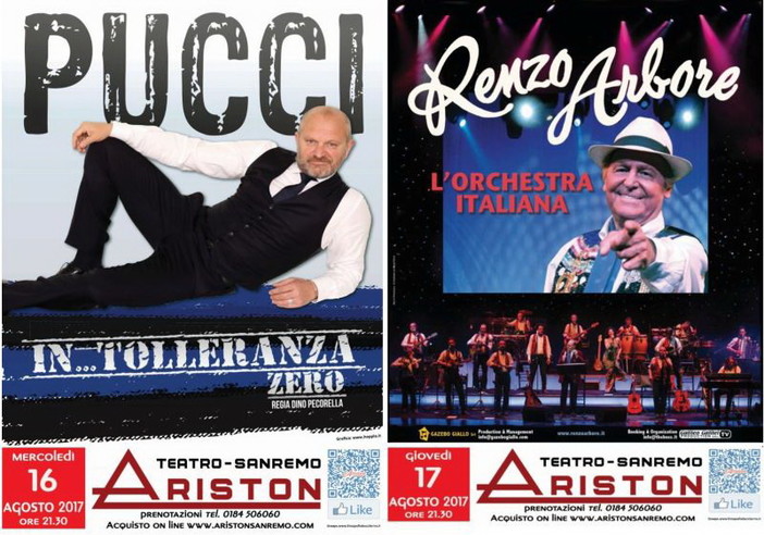 Sanremo: nella settimana di Ferragosto doppio appuntamento all'Ariston con Andrea Pucci e Renzo Arbore Sanremo: nella settimana di Ferragosto doppio appuntamento all'Ariston con Andrea Pucci e Renzo Arbore