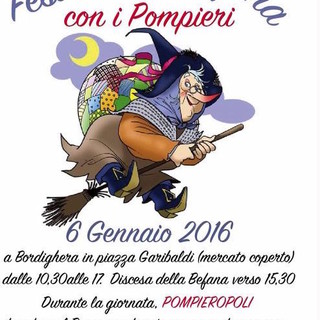 Bordighera: speciale festa della Befana domani, con i pompieri di Ventimiglia e l'associazione Vigili del Fuoco