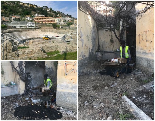 Ventimiglia: bonificato il parcheggio del Teatro Romano, operai comunali, profughi e Docks Lanterna al lavoro per l’apertura straordinaria dell’Area archeologica Ventimiglia: bonificato il parcheggio del Teatro Romano, operai comunali, profughi e Docks Lanterna al lavoro per l’apertura straordinaria dell’Area archeologica