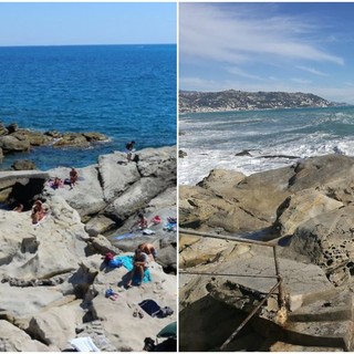 La mareggiata ruba a Bordighera uno dei suoi simboli: divelto a Sant’Ampelio il ponte di cemento che collegava due grandi scogli sotto la chiesa, meta prediletta dei novelli sposi