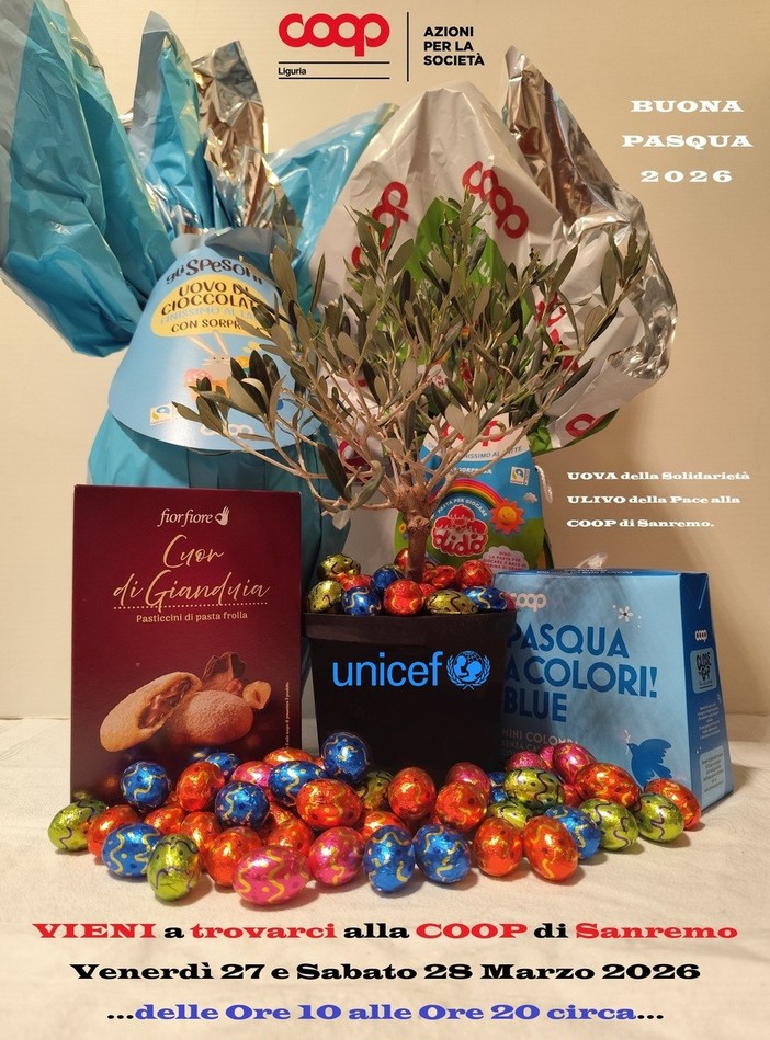 Sanremo, Pasqua di solidarietà con UNICEF con uova e ulivo della pace alla Coop Sanremo, Pasqua di solidarietà con UNICEF con uova e ulivo della pace alla Coop