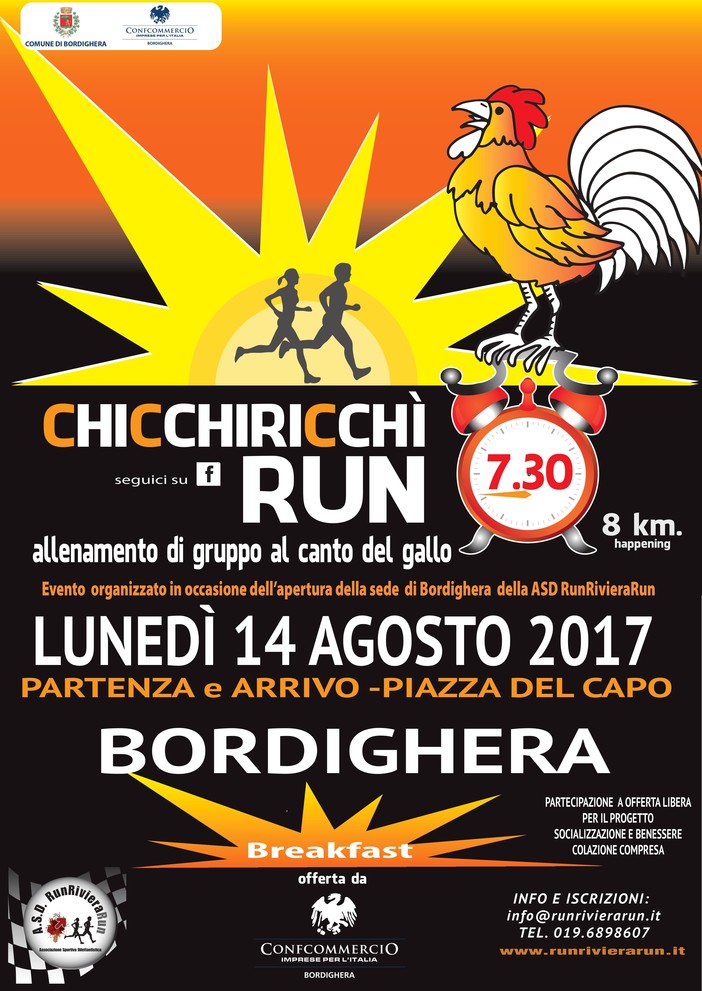 Torna a Bordighera la Chicchircchì Run per correre in compagnia al canto del gallo