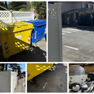 Vallecrosia, gli abitanti di via San Rocco: "L'isola ecologica con paratia impedisce la visuale e copre i parcheggi per le moto" (Foto)