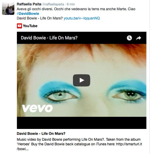 #DavidBowie si è spento oggi, nello stesso giorno di Fabrizio de Andrè. Sui social impazzano tweet e post, anche dei nostri politici