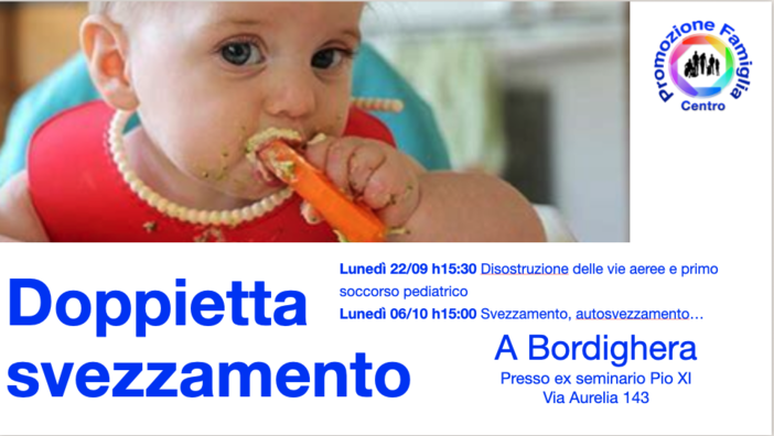 Bordighera: Centro Promozione Famiglia, doppio incontro gratuito dedicato allo svezzamento del bambino Bordighera: Centro Promozione Famiglia, doppio incontro gratuito dedicato allo svezzamento del bambino