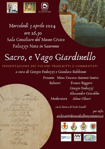 Sanremo, mercoledì la presentazione del volume della Diocesi “Sacro, e Vago Giardinello”