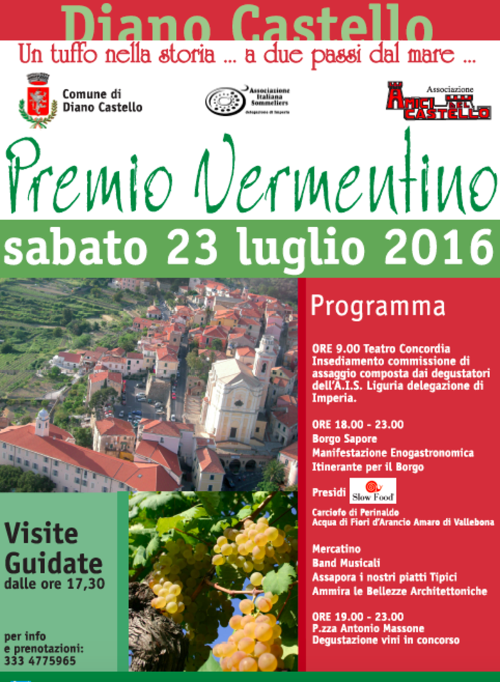 Diano Castello: sabato torna l'appuntamento con il tradizionale Premio Vermentino