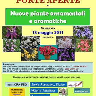 Sanremo: 'Porte Aperte', venerdì una giornata divulgativa al CRA-FSO e all'IRF