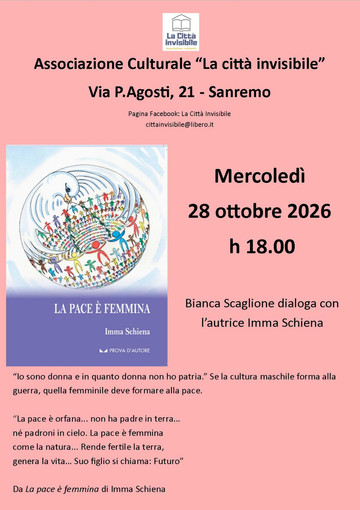 Sanremo, “La pace è femmina”: la poesia di Imma Schiena dà voce alle donne nel mondo Sanremo, “La pace è femmina”: la poesia di Imma Schiena dà voce alle donne nel mondo