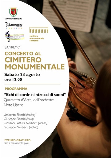 Sanremo: il Cimitero Monumentale della Foce ospita il concerto “Note Libere” con il Quartetto di Violini