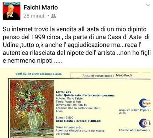 Diano Marina. Casa d'aste mette in vendita un quadro di Mario Falchi "Con l'autentica del nipote" che in realtà l'artista non ha Diano Marina. Casa d'aste mette in vendita un quadro di Mario Falchi "Con l'autentica del nipote" che in realtà l'artista non ha