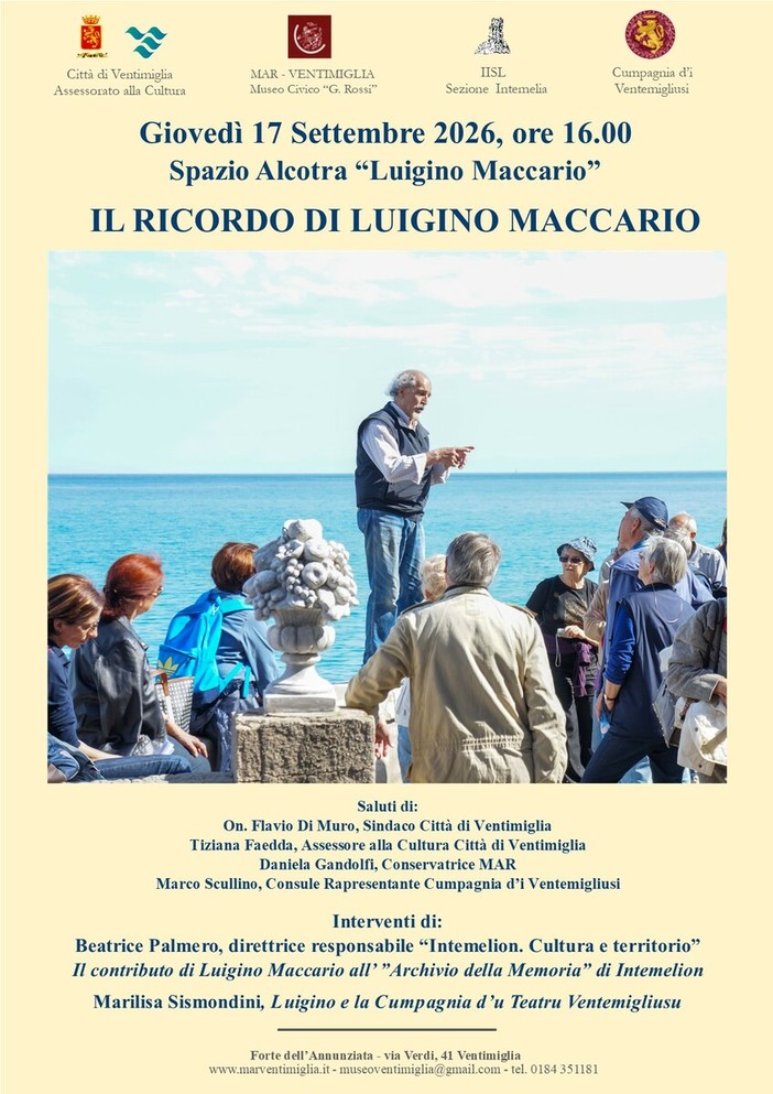 Ventimiglia, il Museo Civico Archeologico "Girolamo Rossi" ricorda Luigino Maccario al Forte dell'Annunziata Ventimiglia, il Museo Civico Archeologico "Girolamo Rossi" ricorda Luigino Maccario al Forte dell'Annunziata